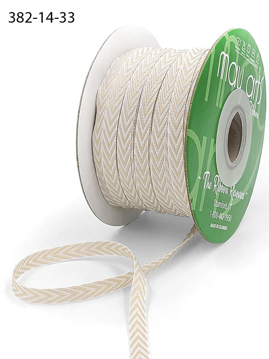 1/4 Inch Twill Chevron Stripe Ribbon with Woven Edge – 382-14-33 Light Brown
