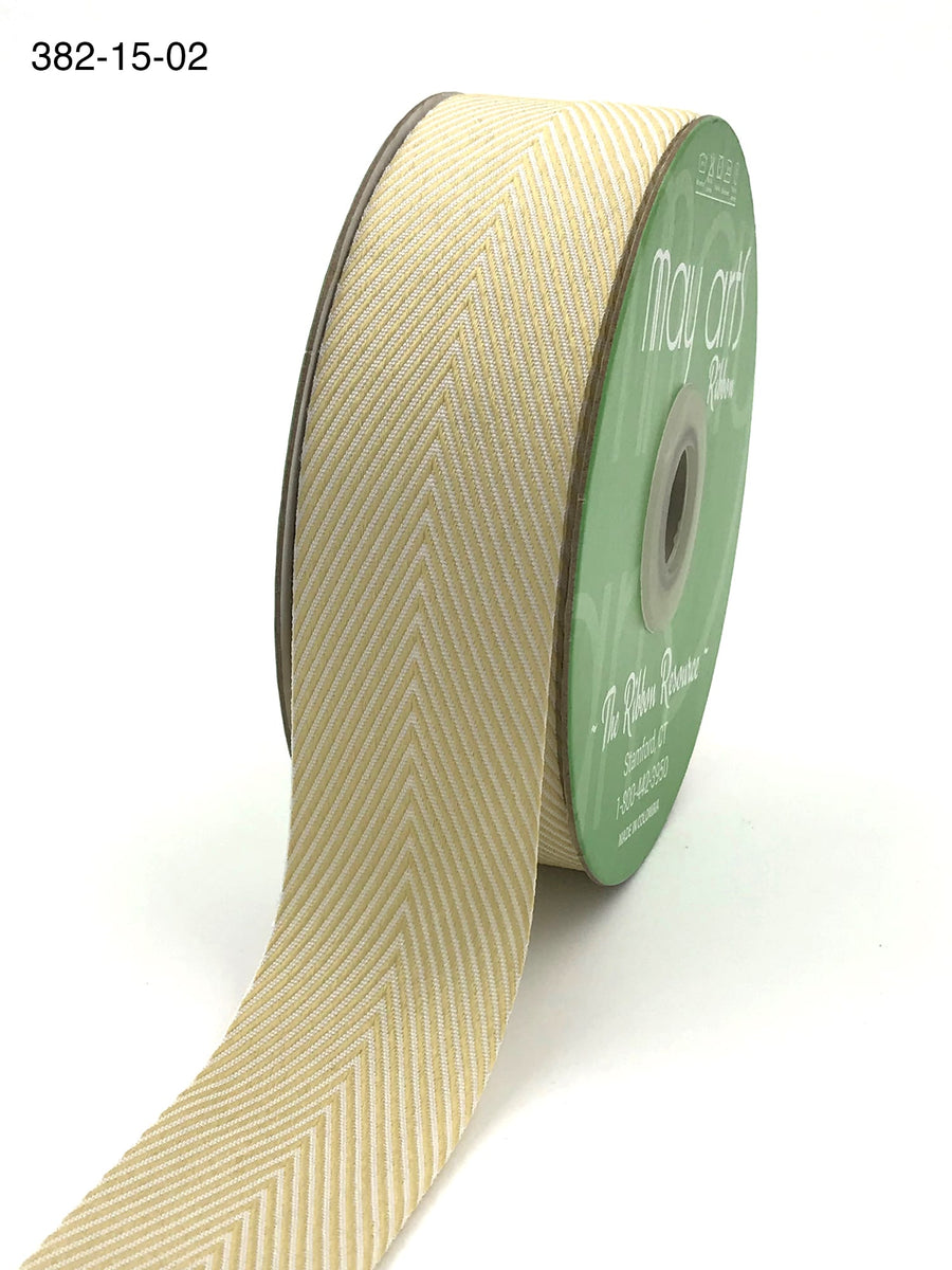 1.5 Inch Twill Chevron Stripe Ribbon with Woven Edge – 382-15-02 Champagne