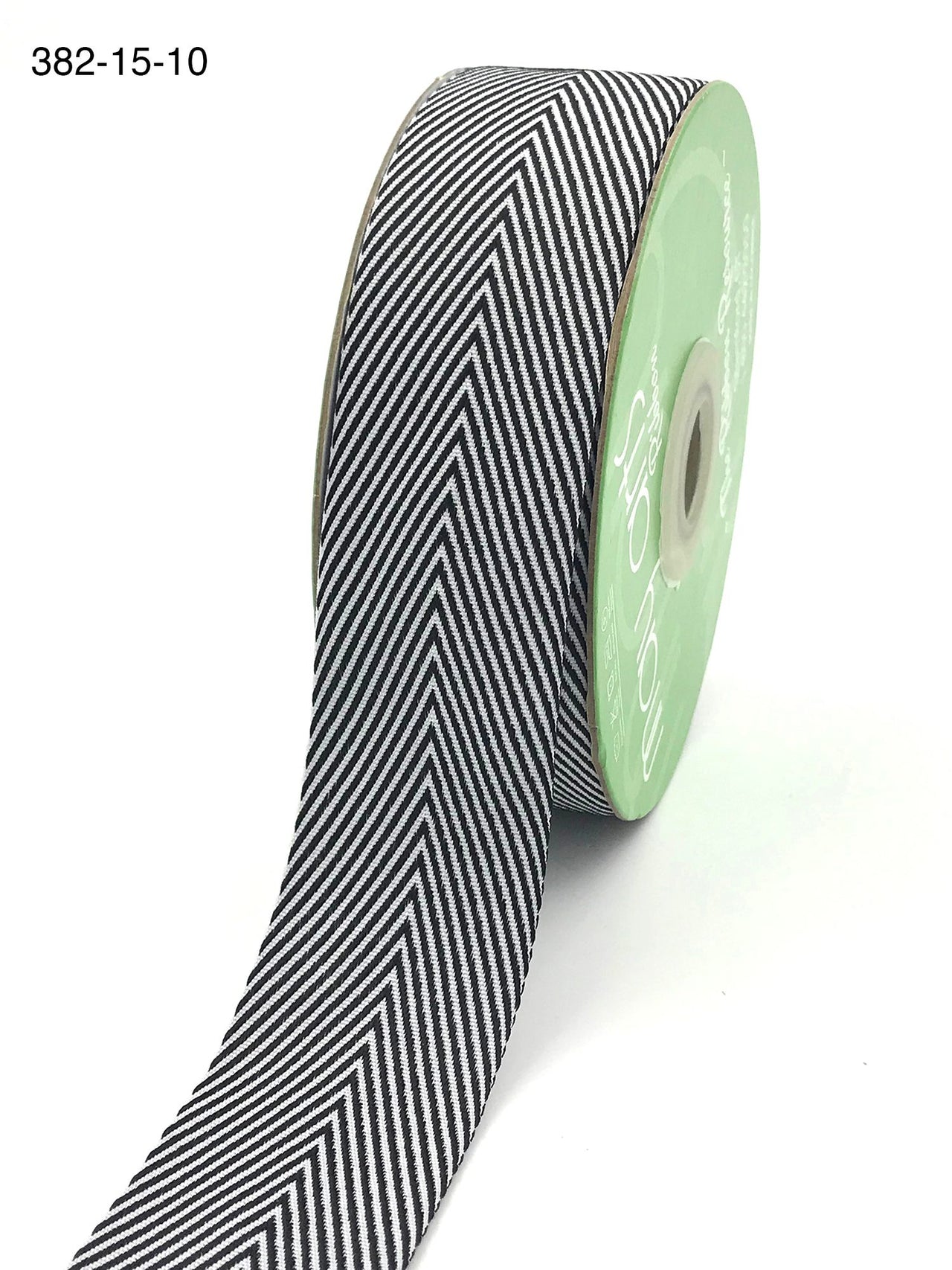 1.5 Inch Twill Chevron Stripe Ribbon with Woven Edge – 382-15-10 Black