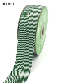 1.5 Inch Twill Chevron Stripe Ribbon with Woven Edge – 382-15-15 Green