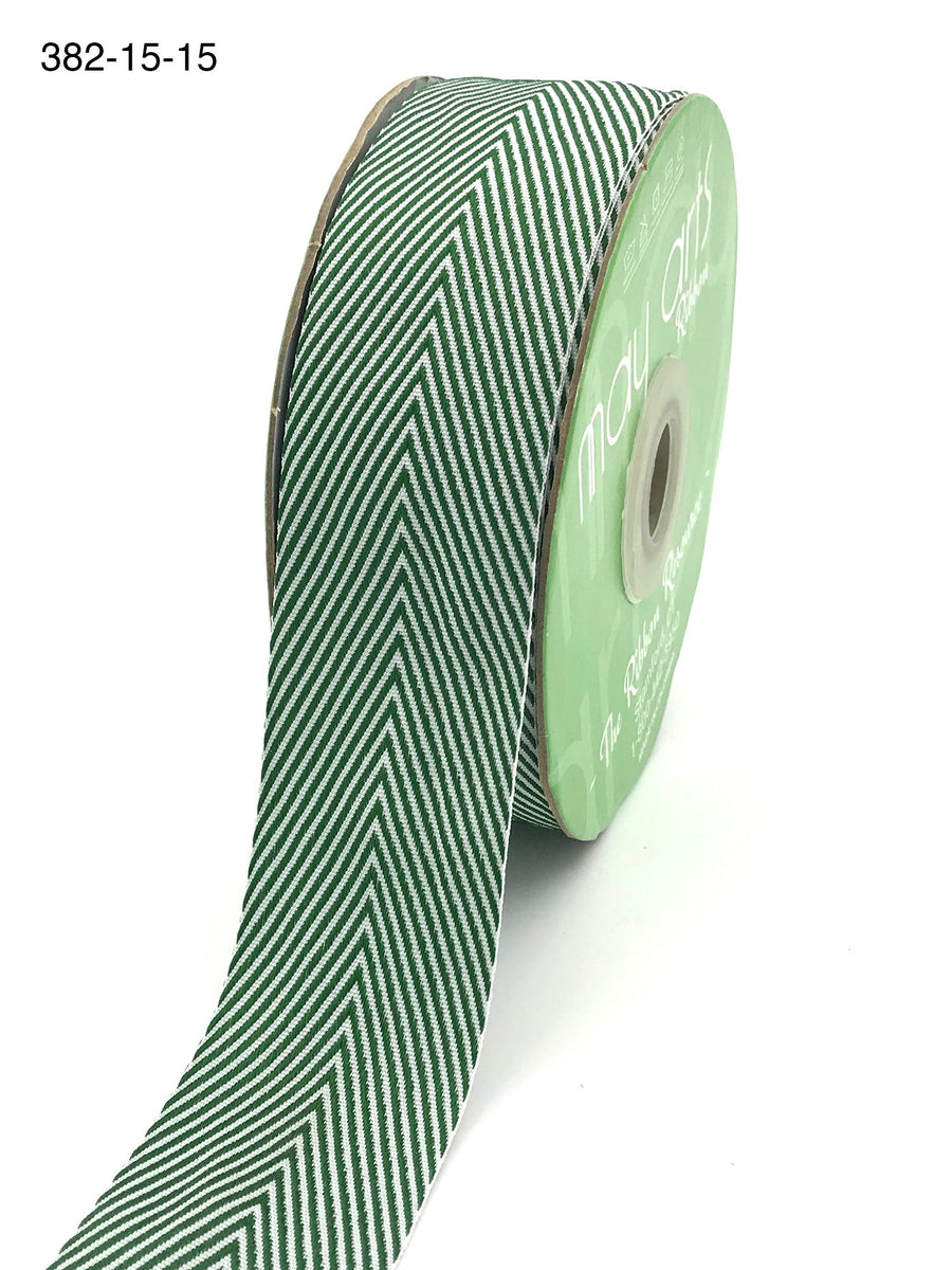 1.5 Inch Twill Chevron Stripe Ribbon with Woven Edge – 382-15-15 Green