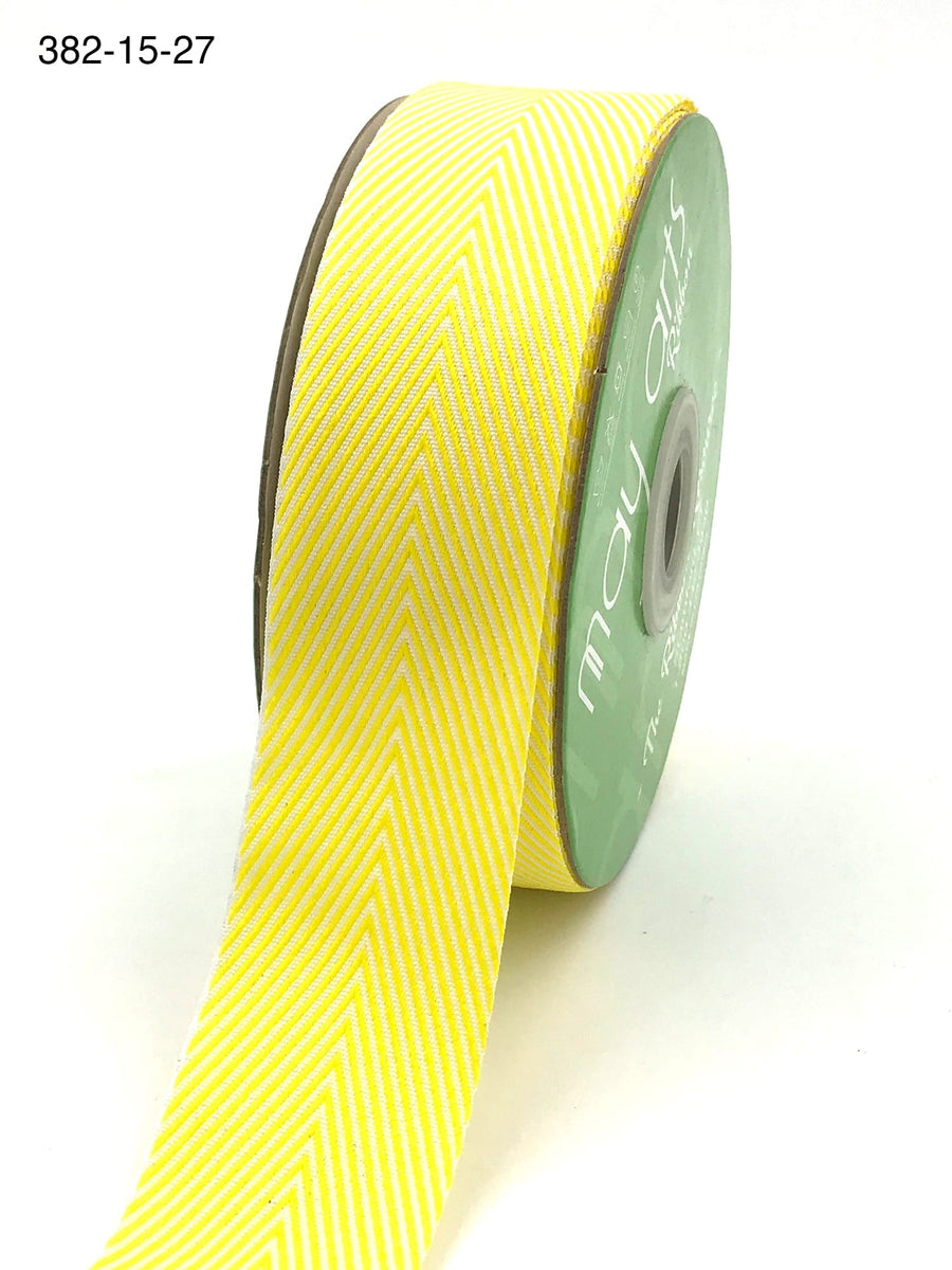 1.5 Inch Twill Chevron Stripe Ribbon with Woven Edge – 382-15-27 Yellow