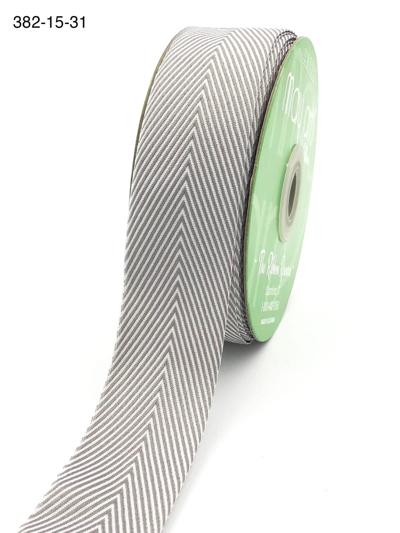 1.5 Inch Twill Chevron Stripe Ribbon with Woven Edge – 382-15-31 grey
