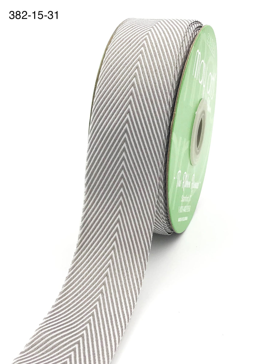 1.5 Inch Twill Chevron Stripe Ribbon with Woven Edge – 382-15-31 grey