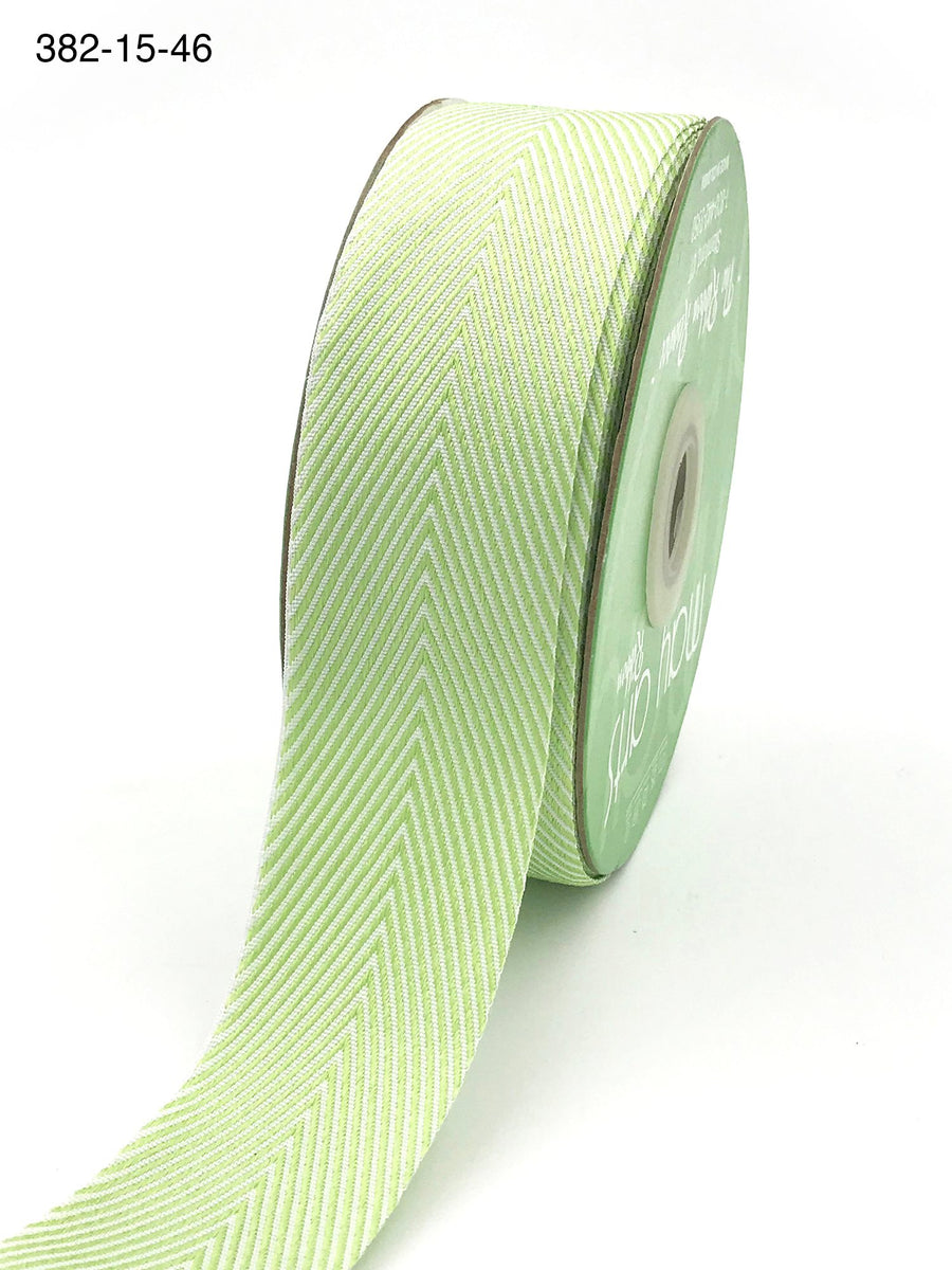 1.5 Inch Twill Chevron Stripe Ribbon with Woven Edge – 382-15-46 Celery
