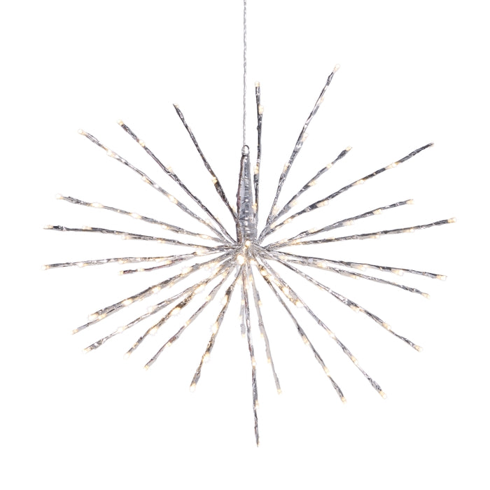 23" Silver Starburst with 150 Warm White Lights and Remote