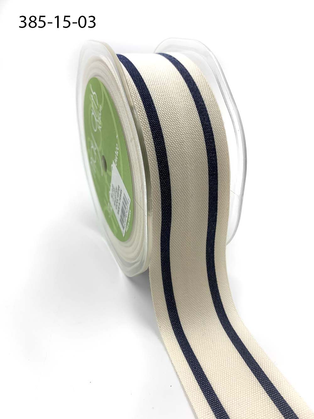 1.5 Inch Cotton Blend Woven Double Stripe Ribbon with Woven Edge – 385-15-03 Navy
