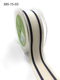 1.5 Inch Cotton Blend Woven Double Stripe Ribbon with Woven Edge – 385-15-03 Navy