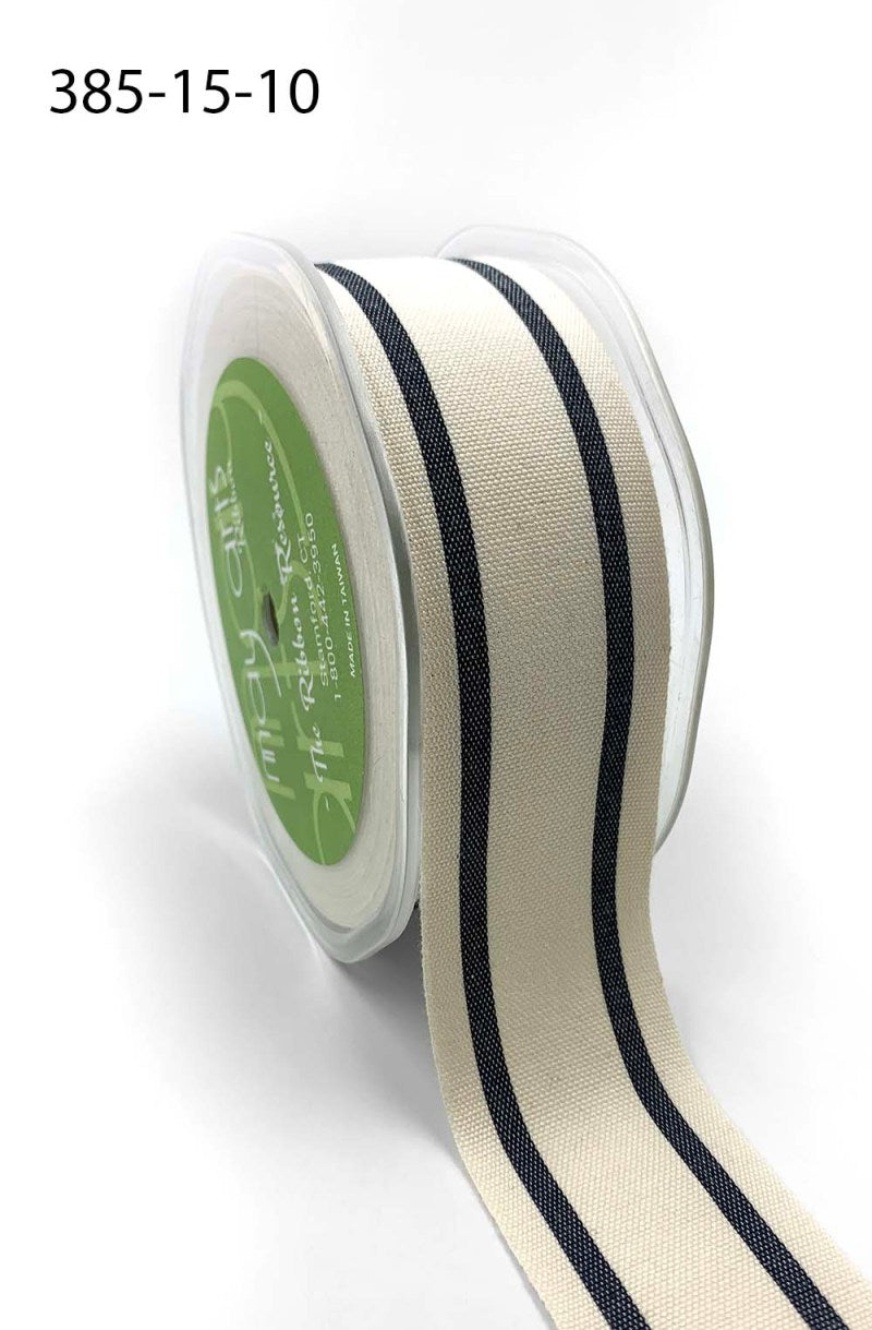 1.5 Inch Cotton Blend Woven Double Stripe Ribbon with Woven Edge – 385-15-10 – Black