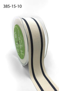 1.5 Inch Cotton Blend Woven Double Stripe Ribbon with Woven Edge – 385-15-10 – Black