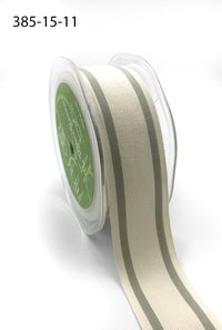 1.5 Inch Cotton Blend Woven Double Stripe Ribbon with Woven Edge – 385-15-11 – Natural