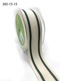1.5 Inch Cotton Blend Woven Double Stripe Ribbon with Woven Edge – 385-15-15 Green