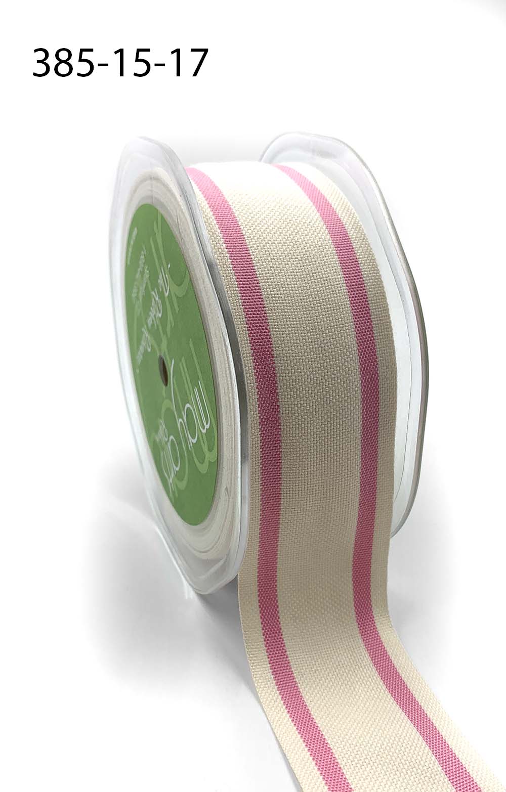 1.5 Inch Cotton Blend Woven Double Stripe Ribbon with Woven Edge – 385-15-17 – Pink