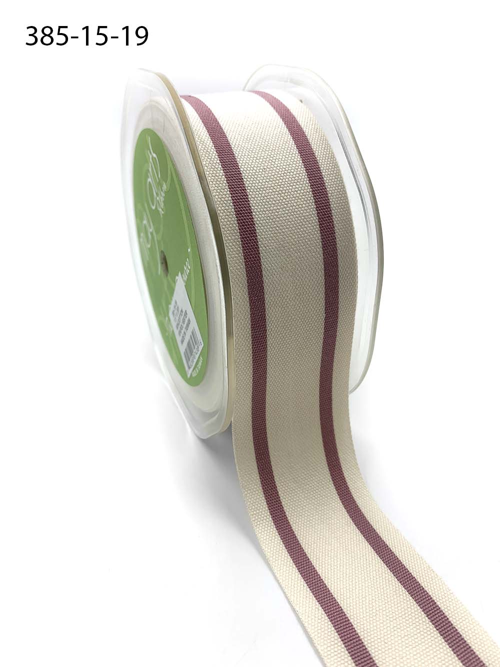 1.5 Inch Cotton Blend Woven Double Stripe Ribbon with Woven Edge – 385-15-19 Wood Rose