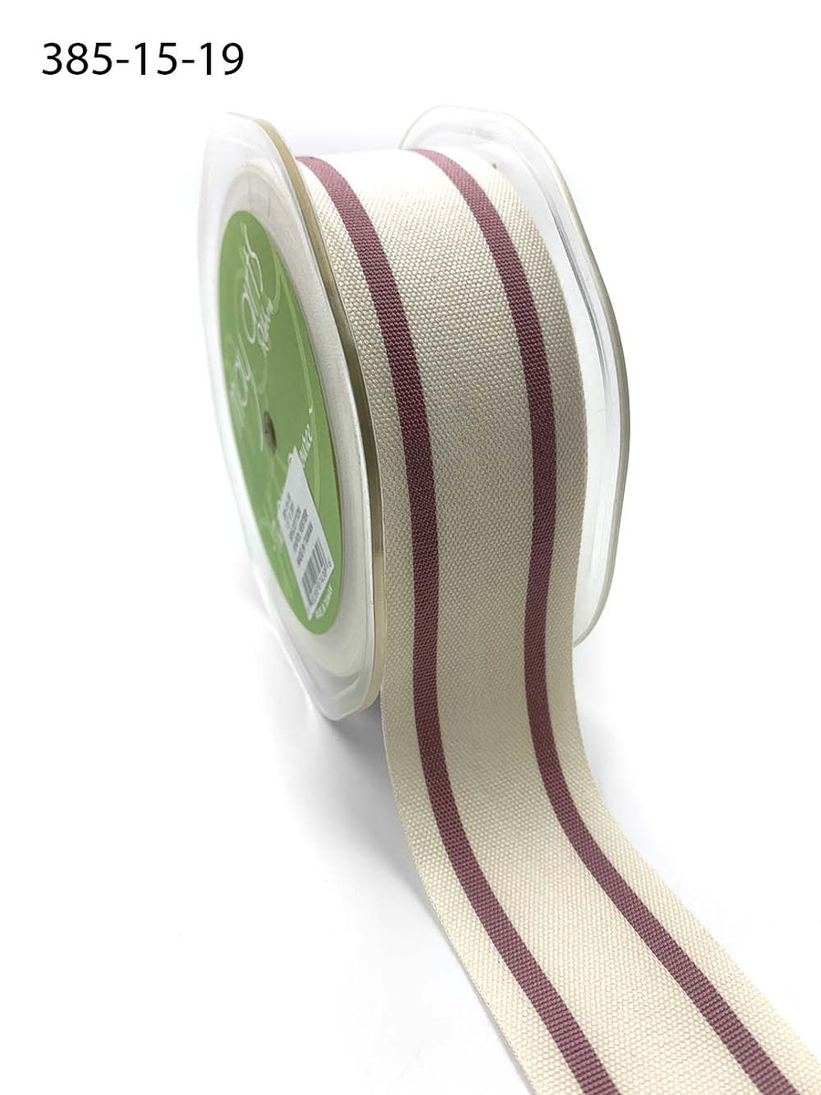 1.5 Inch Cotton Blend Woven Double Stripe Ribbon with Woven Edge – 385-15-19 Wood Rose