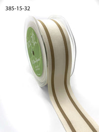 1.5 Inch Cotton Blend Woven Double Stripe Ribbon with Woven Edge – 385-15-32 Antique Gold