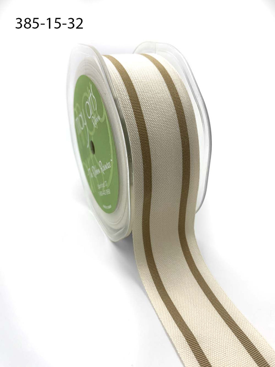 1.5 Inch Cotton Blend Woven Double Stripe Ribbon with Woven Edge – 385-15-32 Antique Gold