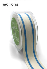 1.5 Inch Cotton Blend Woven Double Stripe Ribbon with Woven Edge – 385-15-34 – Sky Blue
