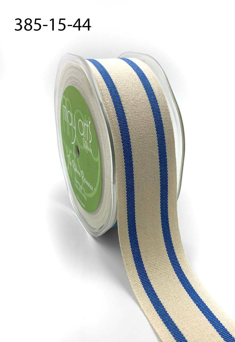 1.5 Inch Cotton Blend Woven Double Stripe Ribbon with Woven Edge – 385-15-44 – Periwinkle