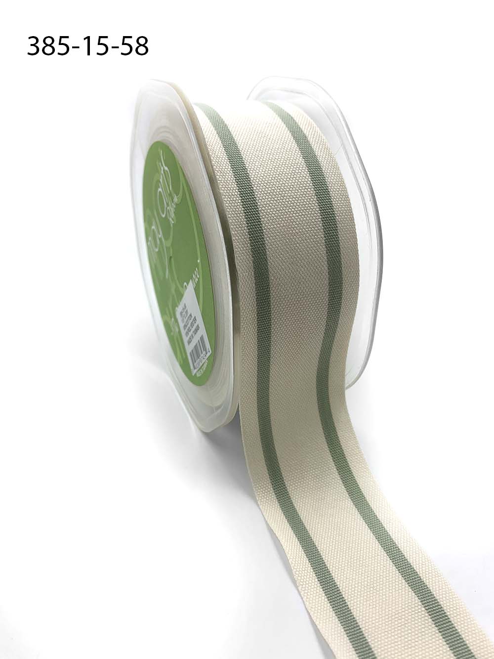 1.5 Inch Cotton Blend Woven Double Stripe Ribbon with Woven Edge – 385-15-58 Jadite Green