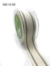 1.5 Inch Cotton Blend Woven Double Stripe Ribbon with Woven Edge – 385-15-58 Jadite Green