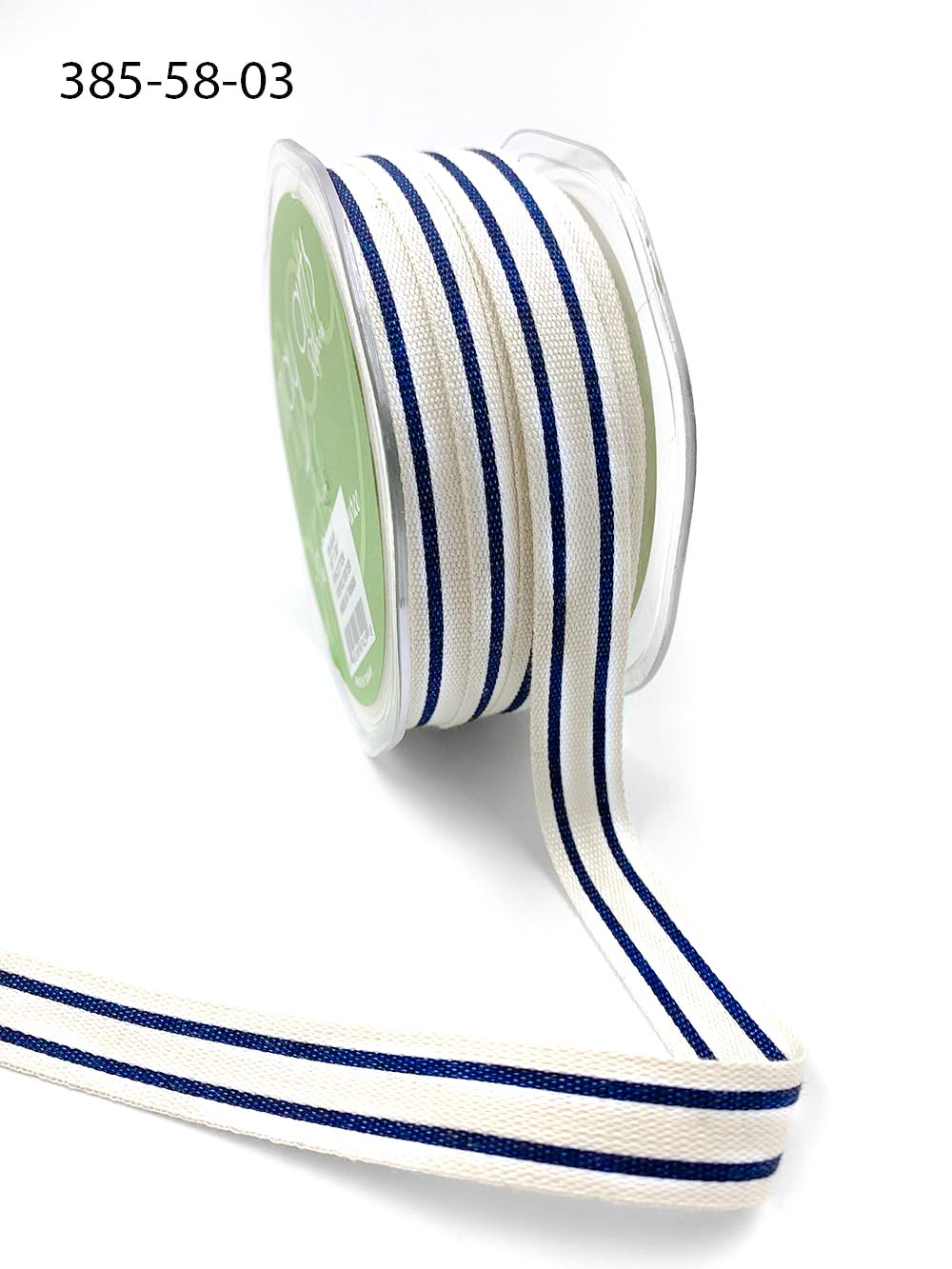 5/8 Inch Cotton Blend Double Stripe Ribbon with Woven Edge – 385-58-03 NAVY