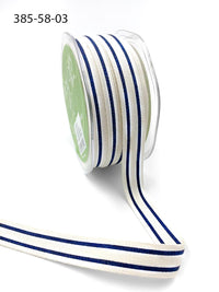 5/8 Inch Cotton Blend Double Stripe Ribbon with Woven Edge – 385-58-03 NAVY