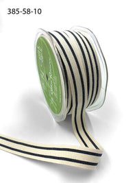 5/8 Inch Cotton Blend Double Stripe Ribbon with Woven Edge – 385-58-10 – BLACK