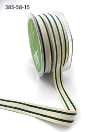 5/8 Inch Cotton Blend Double Stripe Ribbon with Woven Edge – 385-58-15 GREEN