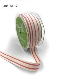 5/8 Inch Cotton Blend Double Stripe Ribbon with Woven Edge – 385-58-17 – PINK