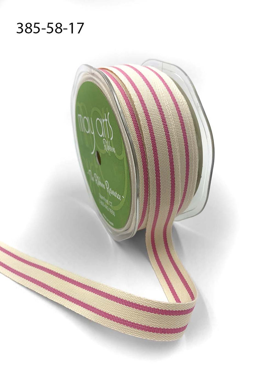 5/8 Inch Cotton Blend Double Stripe Ribbon with Woven Edge – 385-58-17 – PINK