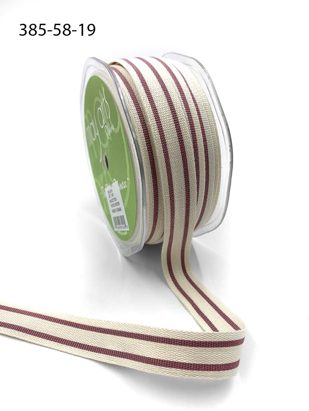 5/8 Inch Cotton Blend Double Stripe Ribbon with Woven Edge – 385-58-19 WOOD ROSE