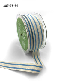 5/8 Inch Cotton Blend Double Stripe Ribbon with Woven Edge – 385-58-34 – SKY BLUE