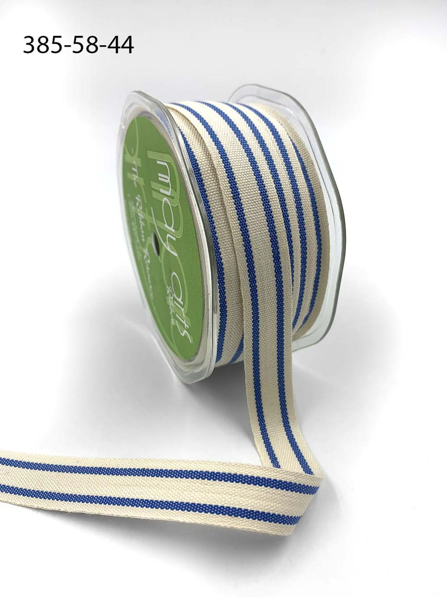 5/8 Inch Cotton Blend Double Stripe Ribbon with Woven Edge – 385-58-44 – PERIWINKLE