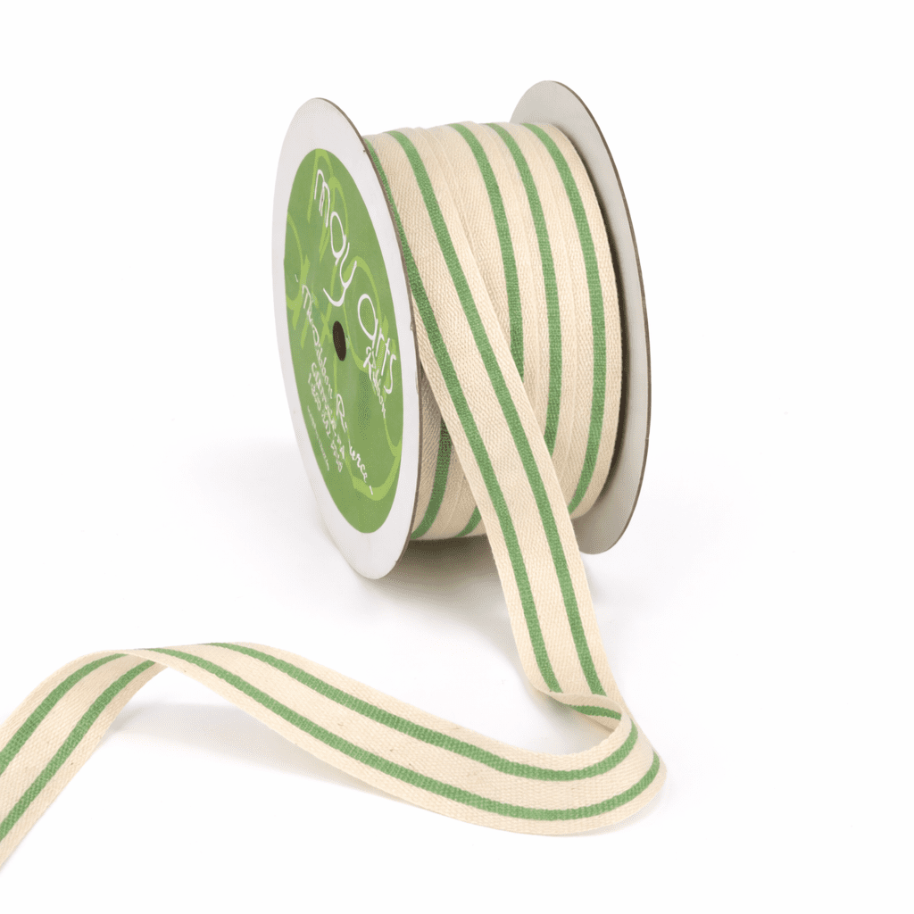 5/8 Inch Cotton Blend Double Stripe Ribbon with Woven Edge – 385-58-46 – CELERY