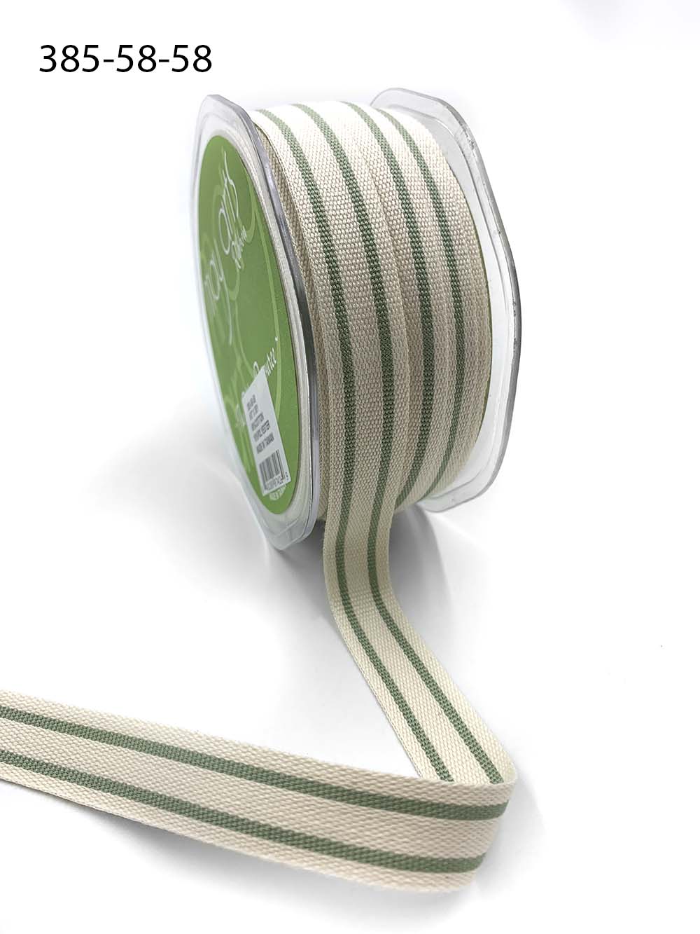 5/8 Inch Cotton Blend Double Stripe Ribbon with Woven Edge – 385-58-58 JADITE GREEN