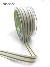 5/8 Inch Cotton Blend Double Stripe Ribbon with Woven Edge – 385-58-58 JADITE GREEN