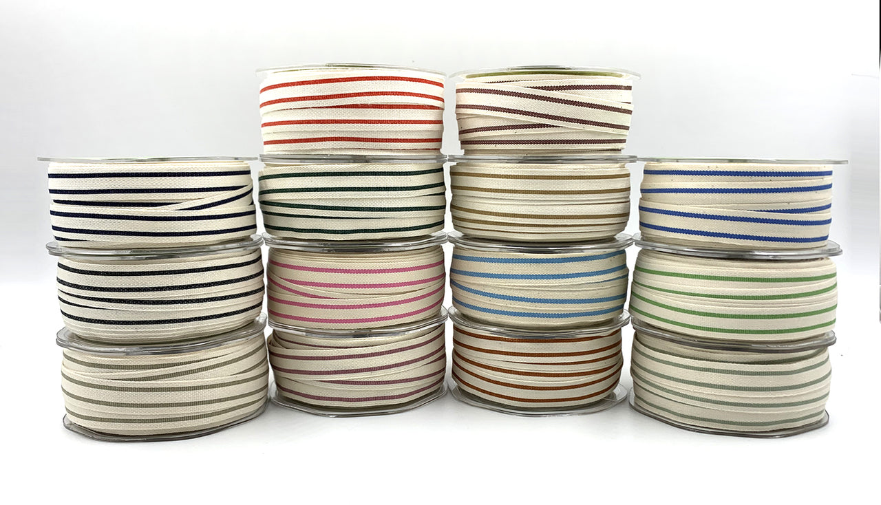 5/8 Inch Cotton Blend Double Stripe Ribbon with Woven Edge