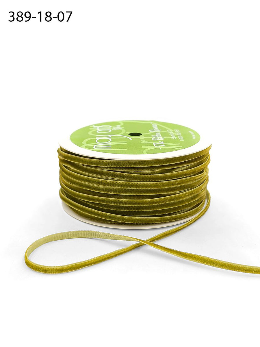 1/8 inch Velvet String Cord Ribbon with Woven Edge – 389-18-07 VELVET MOSS GREEN