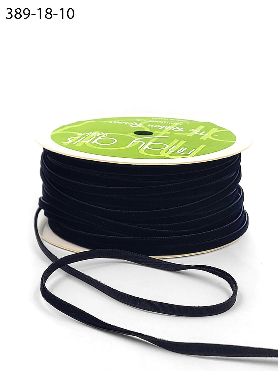 1/8 inch Velvet String Cord Ribbon with Woven Edge – 389-18-10 BLACK