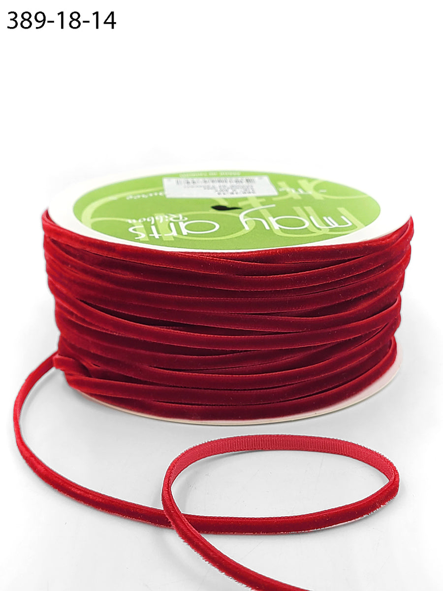 1/8 inch Velvet String Cord Ribbon with Woven Edge – 389-18-14 RED