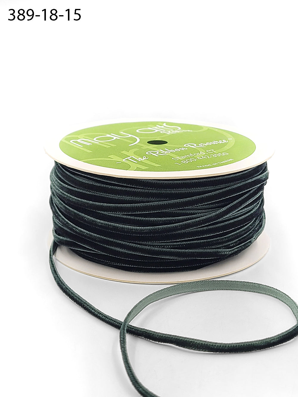 1/8 inch Velvet String Cord Ribbon with Woven Edge – 389-18-15 GREEN (NEW)