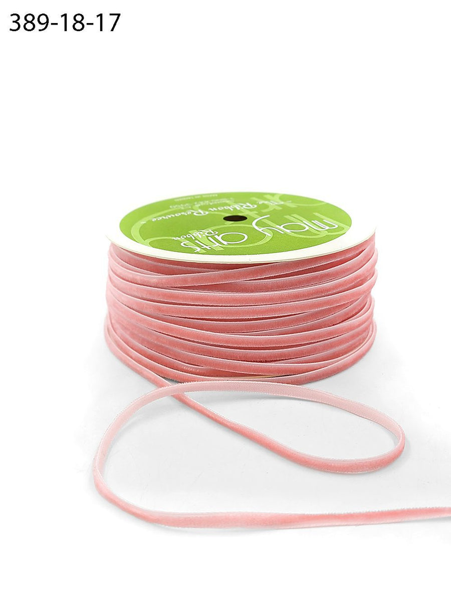 1/8 inch Velvet String Cord Ribbon with Woven Edge – 389-18-17 PINK