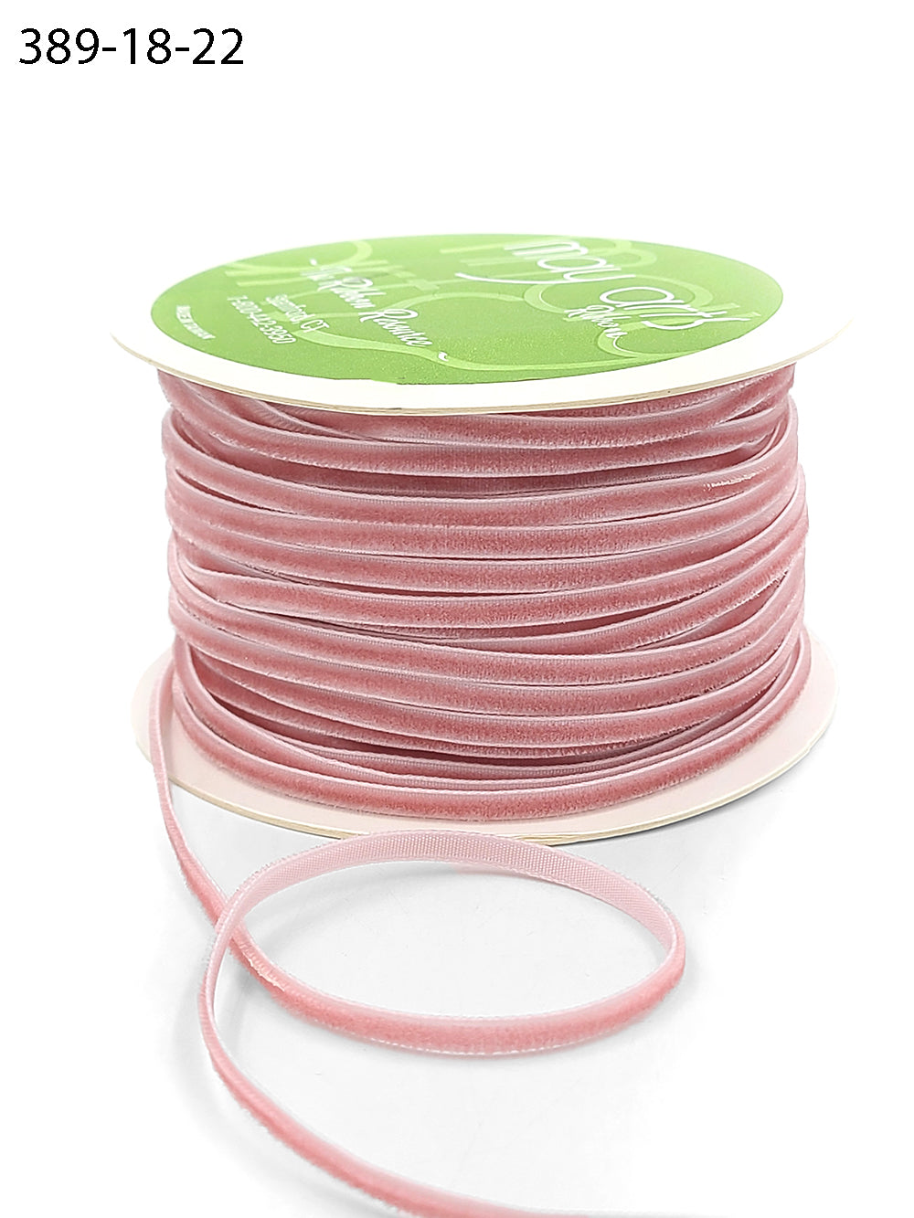 1/8 inch Velvet String Cord Ribbon with Woven Edge – 389-18-22 LIGHT PINK (NEW)