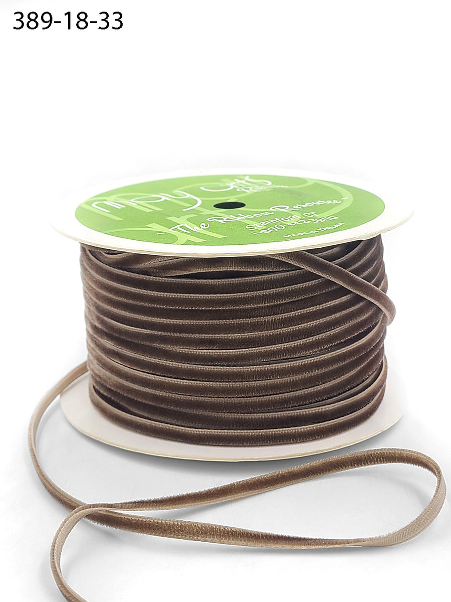 1/8 inch Velvet String Cord Ribbon with Woven Edge – 389-18-33 BROWN