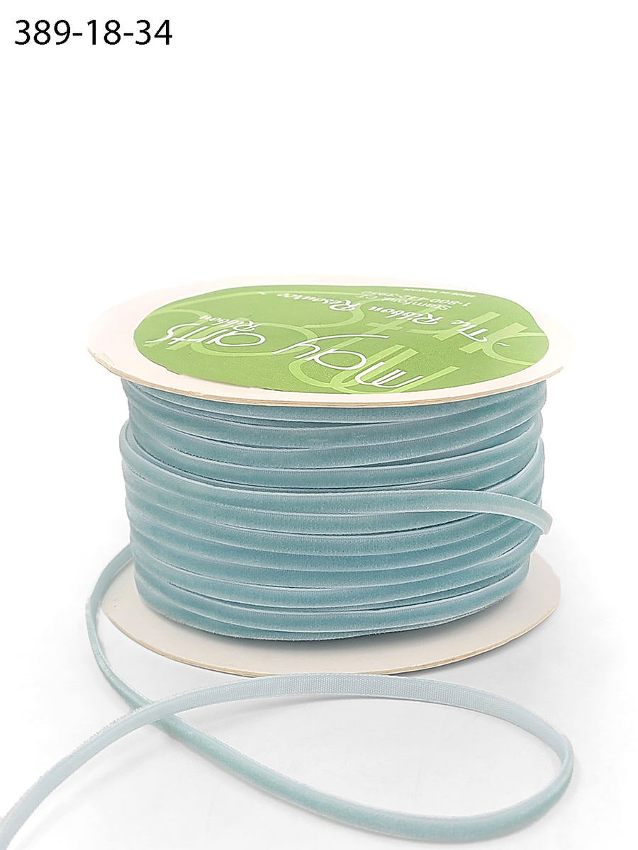 1/8 inch Velvet String Cord Ribbon with Woven Edge – 389-18-34 LIGHT BLUE (NEW)