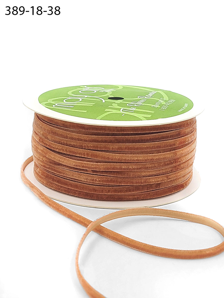 1/8 inch Velvet String Cord Ribbon with Woven Edge – 389-18-38 BURNT ORANGE (NEW)