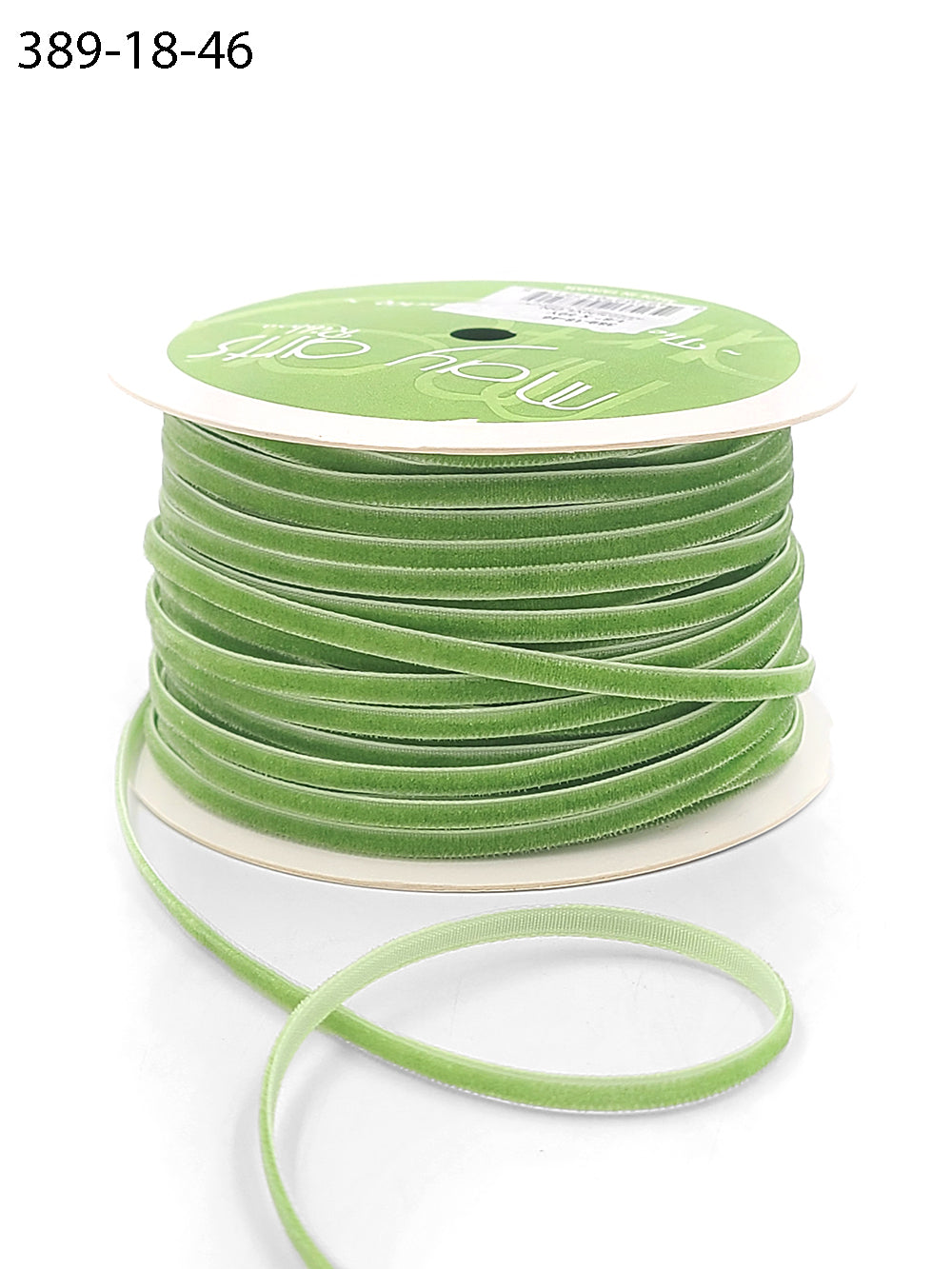 1/8 inch Velvet String Cord Ribbon with Woven Edge – 389-18-46 PARROT GREEN
