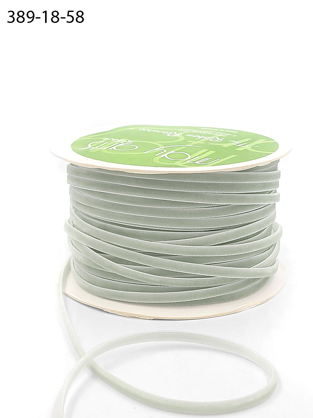 1/8 inch Velvet String Cord Ribbon with Woven Edge – 389-18-58 JADITE GREEN (NEW)