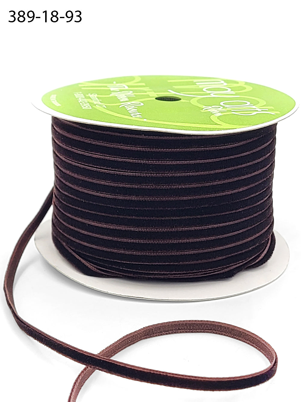 1/8 inch Velvet String Cord Ribbon with Woven Edge – 389-18-93 DARK BROWN